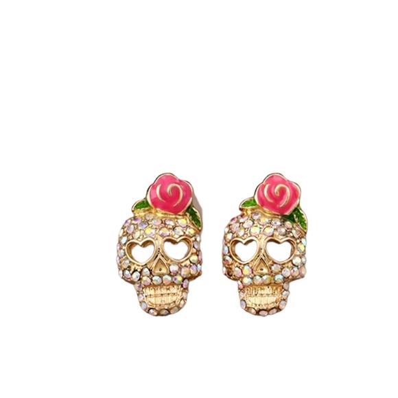Halloween Candy Skull Rhinestone Stud Earrings - Picture 1 of 4